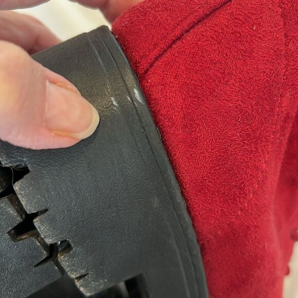 Rouge size 6 red velvet side zip lace front lug sole comfy ankle boots EUC - Picture 13 of 16